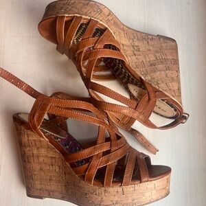 Madden Girl Tan Strappy Wedge Heels